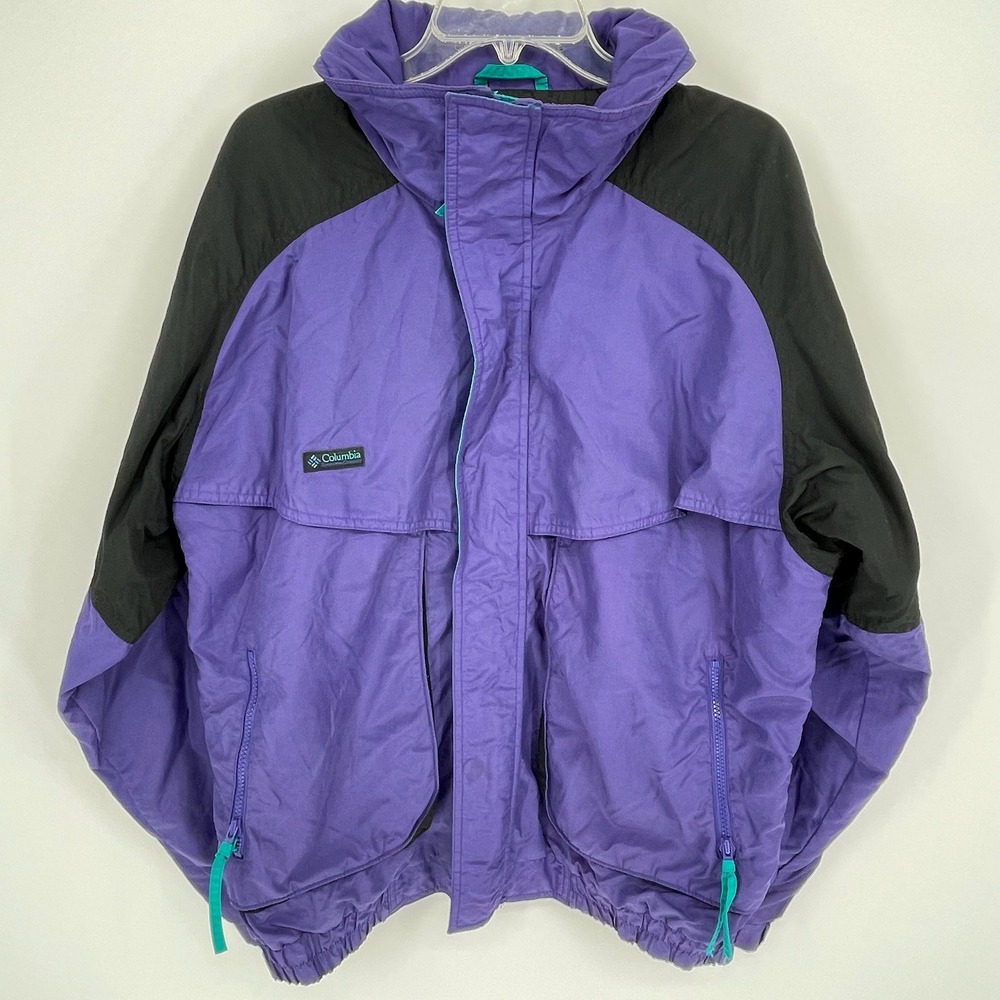 Columbia Men's Vintage Purple Colorblock Full Zip Hooded Windbreaker Size L